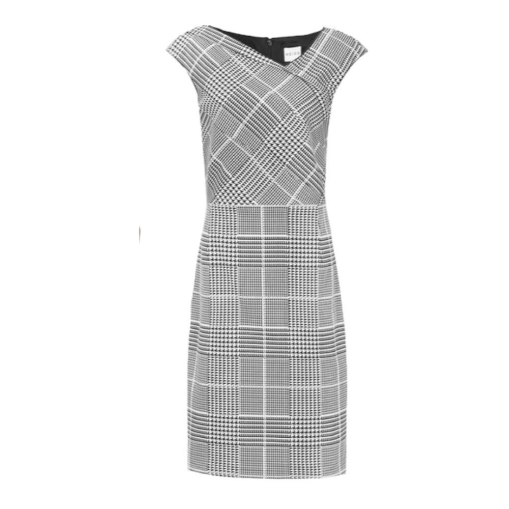 Reiss Dress Women's Size 4 US Ivory Black Houndstooth‎ Check Asymmetric Tailored - Picture 5 of 13